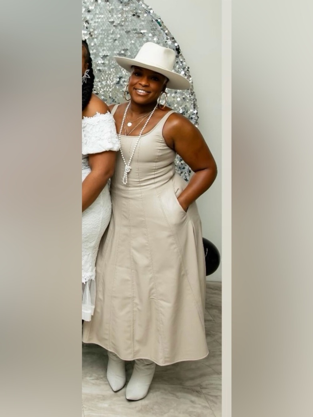 Strapless Taupe A-Line Dress with Pockets